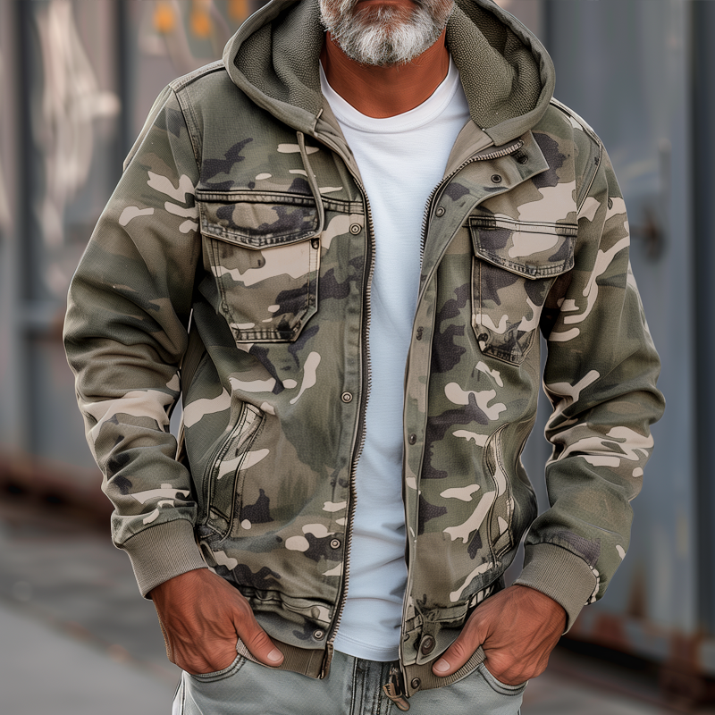 Chaqueta de Carga con Capucha de Camuflaje para Hombre