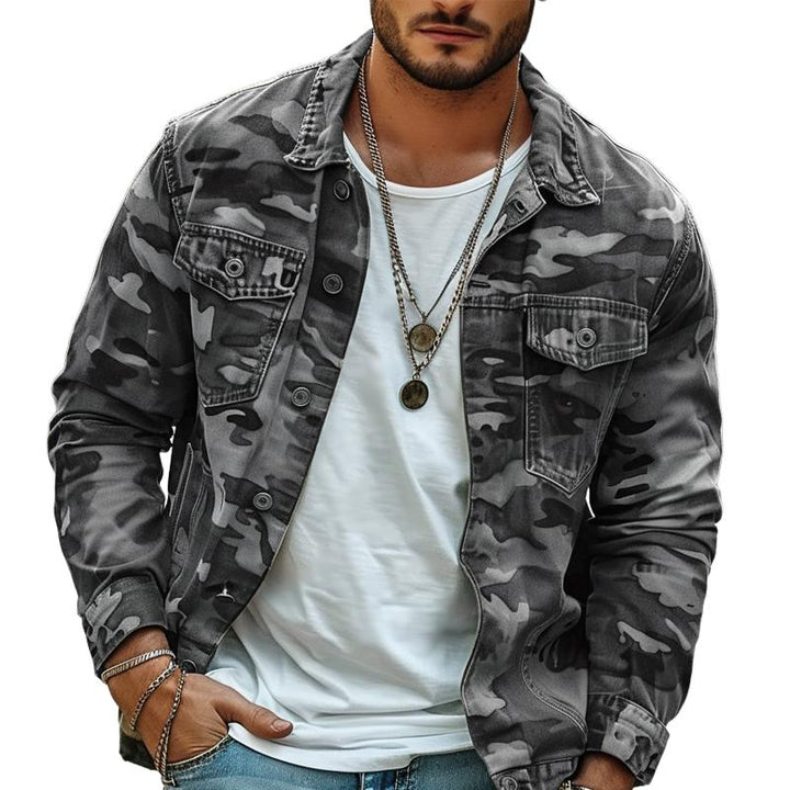 Chaqueta de Lienzo Camuflaje Retro para Hombre 18911497X